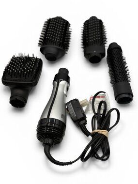 Hot Tools 5-in-1 Hot Air Blow Dryer Brush Black/Silver NEW